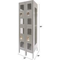 Vented Lockers, 2 -tier, Bank of 2, 24" x 18" x 78", Steel, Grey, Knocked Down, Perforated Kelford