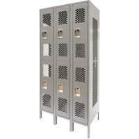Vented Lockers, 2 -tier, Bank of 3, 36" x 18" x 78", Steel, Grey, Knocked Down, Perforated Kelford