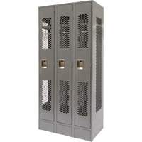 Vented Lockers, Bank of 3, 36 x 18" x 78", Steel, Grey, Knocked Down, Perforated Kelford