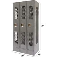 Vented Lockers, Bank of 3, 36 x 18" x 78", Steel, Grey, Knocked Down, Perforated Kelford