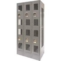 Vented Lockers, 2 -tier, Bank of 3, 36 x 18" x 78", Steel, Grey, Knocked Down, Perforated Kelford