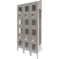 Vented Lockers, 2 -tier, Bank of 3, 36 x 18" x 88", Steel, Grey, Knocked Down, Perforated Kelford
