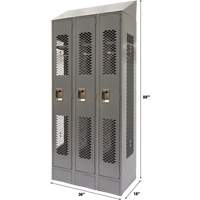 Vented Lockers, Bank of 3, 36 x 18" x 88", Steel, Grey, Knocked Down, Perforated Kelford