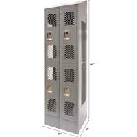 Vented Lockers, 2 -tier, Bank of 2, 24" x 18" x 88", Steel, Grey, Knocked Down, Perforated Kelford
