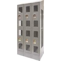 Vented Lockers, 2 -tier, Bank of 3, 36 x 18" x 88", Steel, Grey, Knocked Down, Perforated Kelford