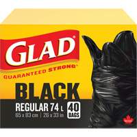 74L Garbage Bags, Regular, 26" W x 33" L, Black, Open Top JP297 | Kelford