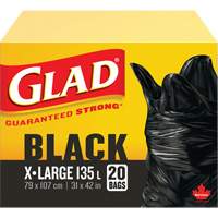135L Garbage Bags, Regular, 31" W x 42" L, Black, Open Top JP298 | Kelford