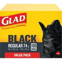 74L Garbage Bags, Regular, 26" W x 33" L, Black, Open Top JP301 | Kelford