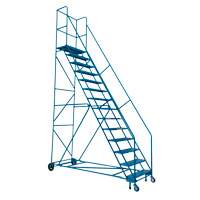 CSA-Certified Rolling Step Ladder with Locking Step, 14 Steps, 30" Step Width, 128" Platform Height, Steel Kelford