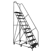 &eacute;chelles Pivotantes A/Roulettes Au Centre, 10 marches, Largeur de la marche 24", Hauteur de la plateforme 100", Acier Kelford