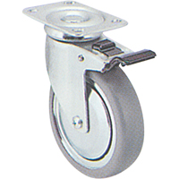 Roulette zingu&eacute;e, Pivotant avec frein, 4" (101,6 mm), Caoutchouc, 200 lb (91 kg) Kelford