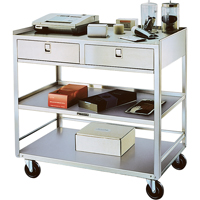 Stainless Steel Equipment Stands, 300 lbs. Capacity, Stainless Steel, 20"/20-1/8" x W, 35" x H, 37"/36-3/8" D, Knocked Down, 2 Drawers MK980 | Kelford