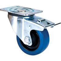Roulette bleue, Pivotant avec frein, 4" (101,6 mm), Caoutchouc, 350 lb (158,8 kg) Kelford