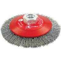 High-Performance Bevel Crimped Conical Brush, 4-1/2" Dia., 0.014" Fill, 5/8"-11 Arbor, Steel Kelford