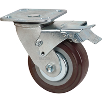 Roulette, Pivotant avec frein, 5" (127 mm), Polyur&eacute;thane, 650 lb (294 kg) Kelford