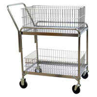 Wire Mesh Office Mail Cart, 200 lbs. Capacity, Chrome, 20" D x 33" L x 37-1/2" H, Chrome Plated MO208 | Kelford