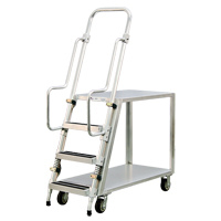 Aluminum Stock Picking Ladder Cart, Aluminum, 22" W x 51-1/2" D, 2 Shelves, 800 lbs. Capacity MO458 | Kelford