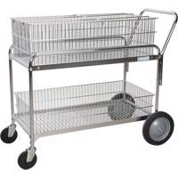 Wire Mesh Office Mail Cart, 250 lbs. Capacity, Chrome, 23" D x 42" L x 38" H, Chrome Plated Kelford
