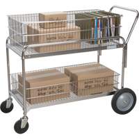 Wire Mesh Office Mail Cart, 250 lbs. Capacity, Chrome, 23" D x 42" L x 38" H, Chrome Plated Kelford