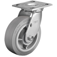 Plate Caster, Swivel, 4" (101.6 mm), Rubber, 225 lbs. (102 kg.) Kelford