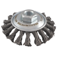Brosses soucoupes &agrave; fils nou&eacute;s, Dia. 4", Fils 0,02", Arbre 5/8"-11, Acier Kelford