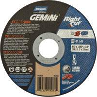 Meule &agrave; tronçonner pour coupe &agrave; angle droit RightCut Gemini, 4-1/2" x 0,045", Arbre de 7/8", Type 01/41, Oxyde d'aluminium, 13580 Tr/min Kelford