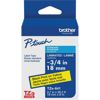 Tape Cartridge for P-touch&reg; Labeling System, 18 mm x 8 m, Black on Yellow Kelford