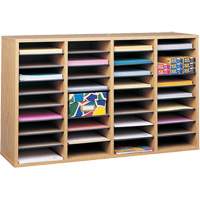 Adjustable Compartment Literature Organizer, Stationary, 36 Slots, Wood, 39-1/4" W x 11-3/4" D x 24" H Kelford