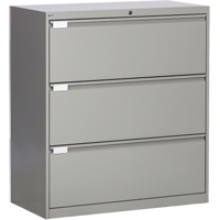 Lateral Filing Cabinet, Steel, 3 Drawers, 36" W x 18" D x 40-1/16" H, Grey OP218 | Kelford