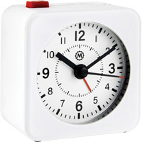 Mini Non-Ticking Alarm Clock, Analog, Battery Operated, 2.3" Dia., White OQ835 | Kelford