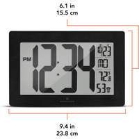 Self-Setting & Self-Adjusting Wall Clock with Stand, Digital, Battery Operated, Black OR493 | Kelford