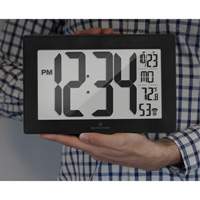 Self-Setting & Self-Adjusting Wall Clock with Stand, Digital, Battery Operated, Black OR493 | Kelford