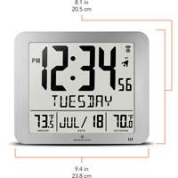 Slim Self-Setting Full Calendar Wall Clock, Digital, Battery Operated, Silver OR494 | Kelford