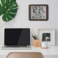 Slim Self-Setting Full Calendar Wall Clock, Digital, Battery Operated, Black OR496 | Kelford