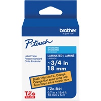 TZe-B41 Laminated Tape for TZe-Compatible P-Touch Label Makers, Black on Fluorescent Orange, 0.7" Width Kelford