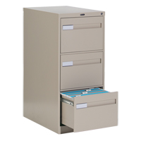 Vertical Filing Cabinet with Recessed Drawer Handles, 3 Drawers, 18.15" W x 26.56" D x 40" H, Beige OTE620 | Kelford