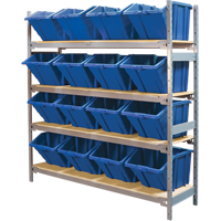 Wide Span Shelving with Jumbo Plastic Bins, Steel, Boltless, 800 lbs. Capacity, 66" W x 72" H x 18" D Kelford