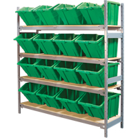 Wide Span Shelving with Jumbo Plastic Bins, Steel, Boltless, 800 lbs. Capacity, 66" W x 72" H x 18" D Kelford