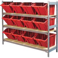 Wide Span Shelving with Jumbo Plastic Bins, Steel, Boltless, 800 lbs. Capacity, 66" W x 60" H x 18" D Kelford