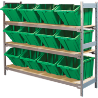 Wide Span Shelving with Jumbo Plastic Bins, Steel, Boltless, 800 lbs. Capacity, 66" W x 60" H x 18" D Kelford