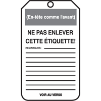&eacute;tiquettes de verrouillage, Papier cartonn&eacute;, 3-1/8" la x 5-7/8" h, Français Kelford