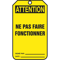 &eacute;tiquettes de verrouillage, Papier cartonn&eacute;, 3-1/8" la x 5-7/8" h, Français Kelford