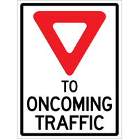 "Yield to Oncoming Traffic" Roll-Up Sign Traffic Sign, 36" x 48", Vinyl, English with Pictogram Kelford