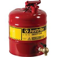 Bidon avec robinet s&eacute;curitaires pour laboratoires, Type I, Acier, 5 gal. US, Rouge, Homologu&eacute; FM Kelford