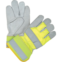 Gants d'ajusteur haute visibilit&eacute; de premi&egrave;re qualit&eacute;, Grand, Paume en Cuir de vache refendu, Doublure en Coton Kelford