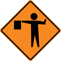 Tilt-Adjust Flagman Ahead Roll-Up Construction Sign, 36" x 36", Vinyl, Pictogram Kelford