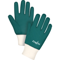 Double Dipped Green Gloves, 10" L, PVC, Cotton Jersey Inner Lining, 70-mil Kelford