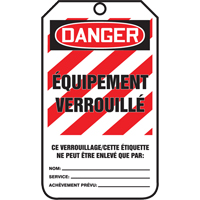 &eacute;tiquettes de verrouillage, Papier cartonn&eacute;, 3-3/8" la x 5-7/8" h, Français Kelford
