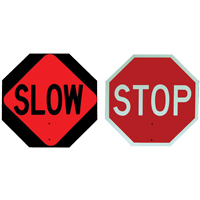 Double-Sided "Stop/Slow" Traffic Control Sign, 18" x 18", Plastic, English with Pictogram SEI475 | Kelford