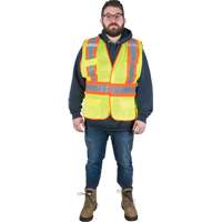 Flame-Resistant Surveyor Vest, High Visibility Lime-Yellow, Medium, Polyester Kelford